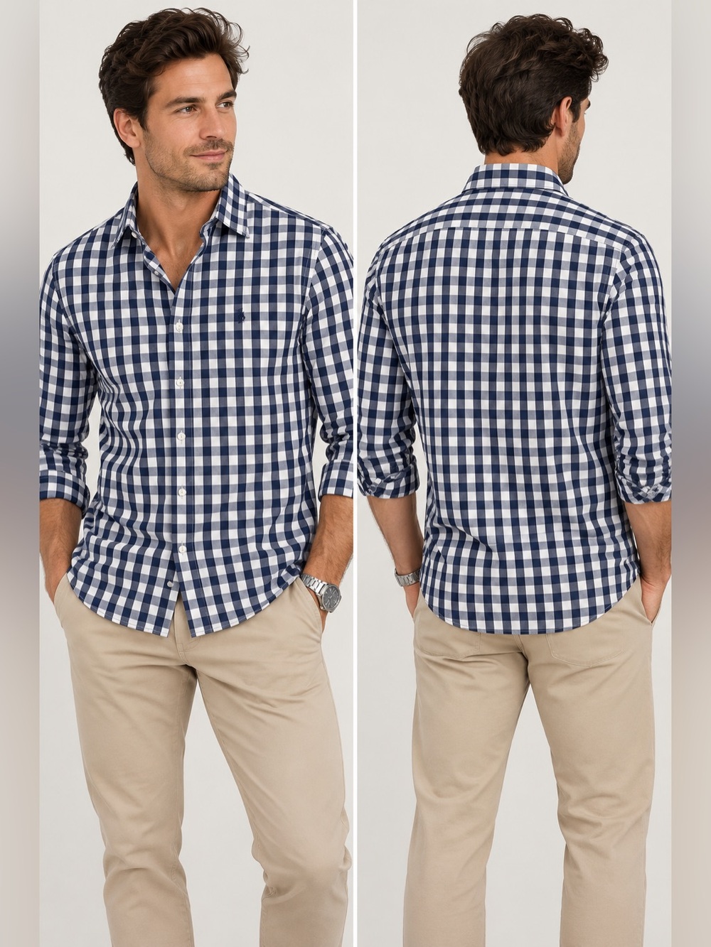 Abercrombie & Fitch Men’s XL Navy White Gingham Plaid Button Down Shirt